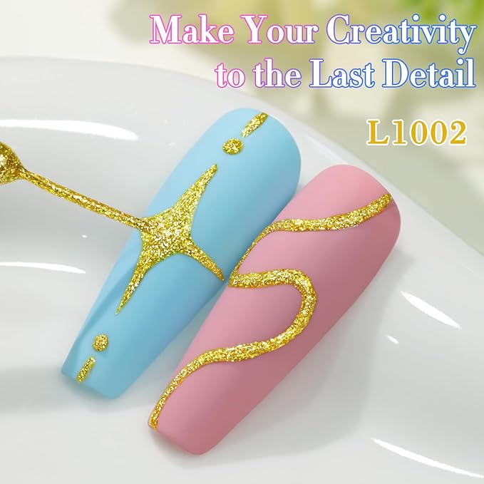 Double Rhythm 15 Ml Metallic Gel Liner Nail Art Gel Bronze Mirror Chrome Painted Drawing Stripper 3D Effect Gel Polish (Glitter Gold-L1002)