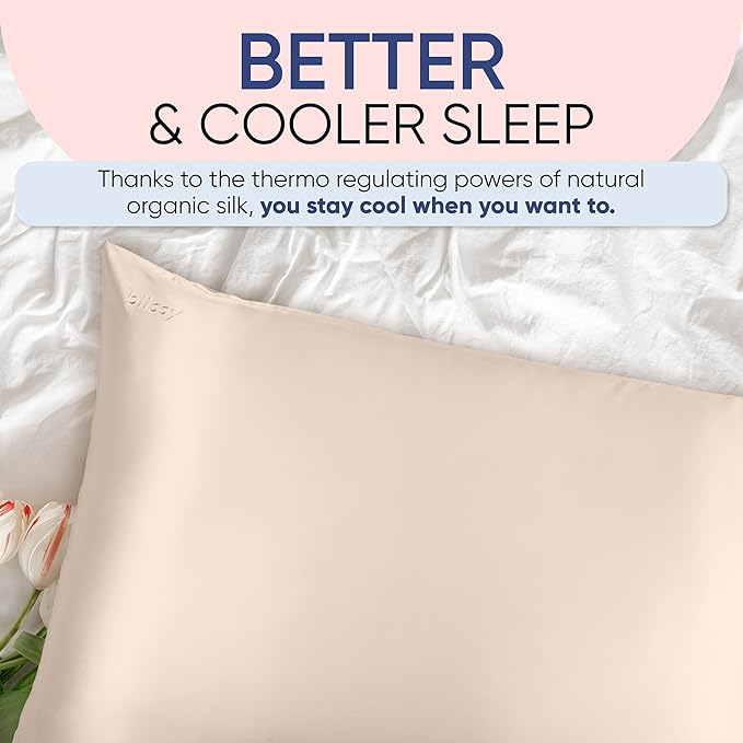 Blissy Silk Pillowcase - 100% Pure Mulberry Silk - 22 Momme 6A High-Grade Fibers - Silk Pillow Cover for Hair & Skin - Regular, Queen & King (Champagne, Queen)