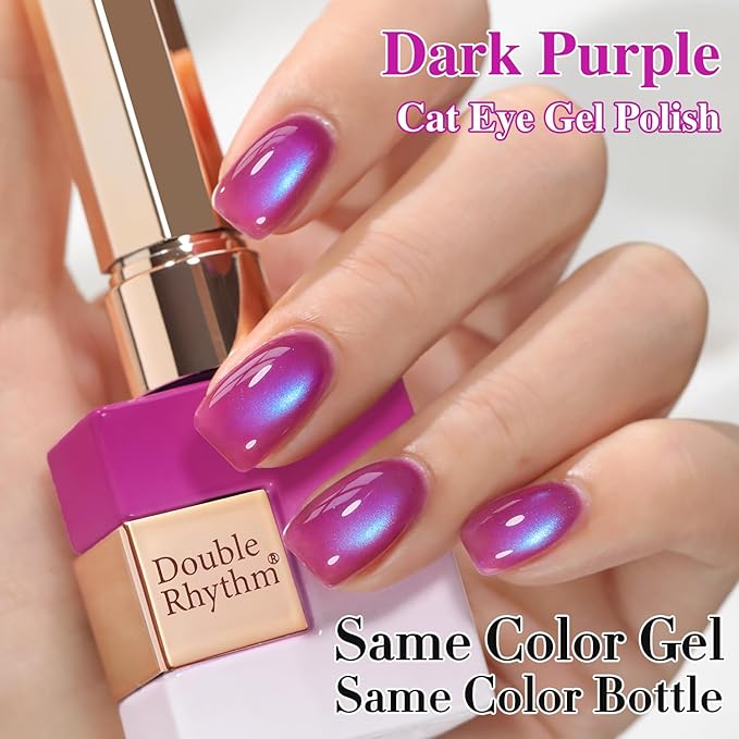 Double Rhythm Jelly Glass Cat Eye Gel Polish with Magnet 15ML Holographic Glitter Shimmer Translucent Sheer Color Magnetic Nail Polish Salon DIY at Home (Dark Navy-MC1268)