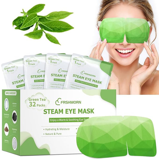 32Packs Steam Eye Mask, Heated Eye Mask for Sleeping, Warm Compress for Eyes, Self Heating Disposal Steam Mask for Home Sleep, Office, Spa, Travel Essentials Valentine's Day Gift (Green Tea)