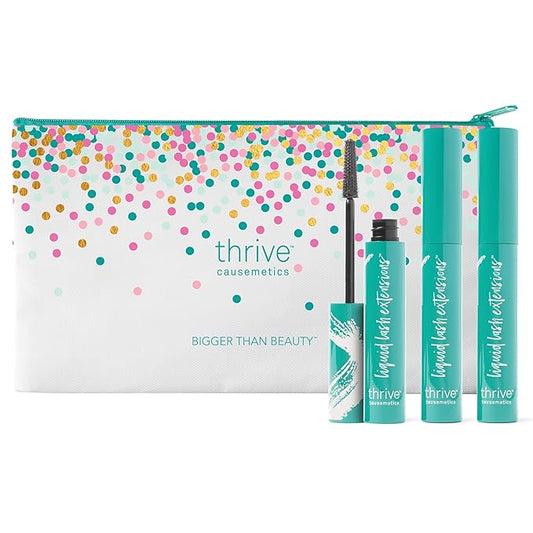 Thrive Causemetics Liquid Lash Extensions Mascara 3 Pack, Tubing Thrive Mascara Lengthening, Volumizing & Curling, Smudge Proof, No Clumping or Flaking, Vegan & Cruelty Free, Whitney (Charcoal Grey)