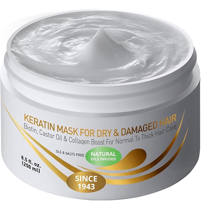 VITAMINS hair cosmetics Keratin Hair Mask Deep Conditioner for Dry Damaged Hair - Biotin, Collagen & Castor Oil Deep Conditioning, Repairs Split Ends & Restores Shine - For Thick Locks