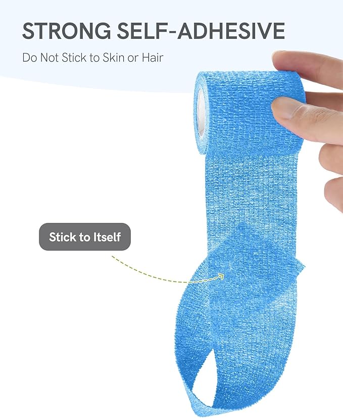 FriCARE Self Adhesive Bandage Wrap, Medical Tape in First Aid Kit, Cohesive Bandages for Wounds Sport Vet, 2 Inches X 5 Yards 6 Rolls, Fluorescent Blue