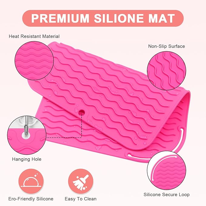Plus Size Silicone Heat Resistant Mat, Portable Travel Hot Tools Pad Cover for Curling Iron, Flat Iron, Hair Straightener and Other Hair Styling Tools(12.0" x 9.0")