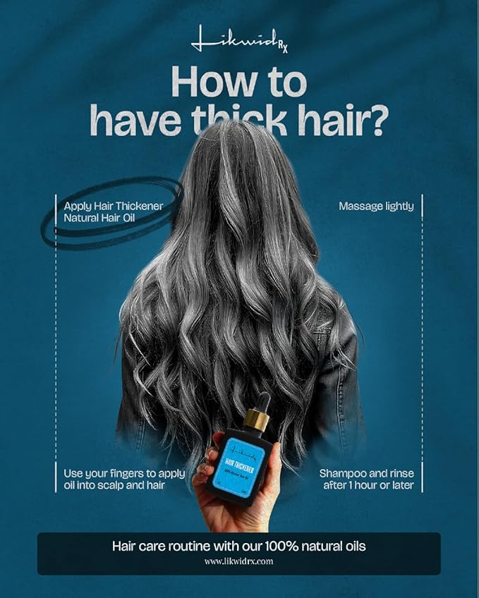 Hair Thickener Natural Hair Oil, Sesame, Sweet Almond and Castor Oils, Reduces Gray Hair, Strengthens Follicles