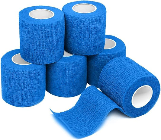 FriCARE Self Adhesive Bandage Wrap, Medical Tape in First Aid Kit, Cohesive Bandages for Wounds Sport Vet, 2 Inches X 5 Yards 6 Rolls, Blue