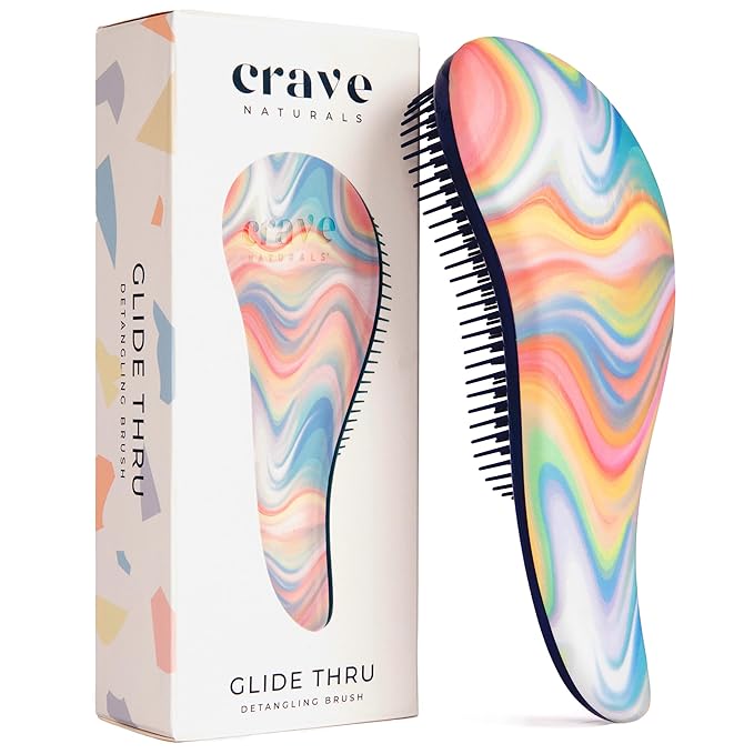 Crave Naturals Glide Thru Hair Brush - Detangler Brush for Curly, Straight, Wet or Dry Hair - Gentle Detangling Brushes for Adults, Kids, Toddlers - Hair Accessories for Women - 7.5x3" Soft Hazy Swirl