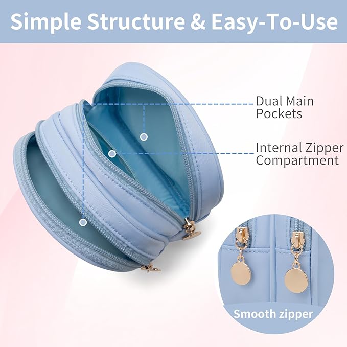 Small Makeup Pouch, Double Zipper Cosmetic Bag, Travel Makeup Bag, Cute Makeup Bag for Purse, Mini Toiletry Bag (blue)