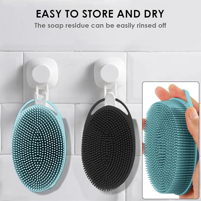 Silicone Body Scrubber – Dual-Sided Silicone Loofah for Shower, Set of 2 Soft Exfoliating Body Bath Shower Scrubber Loofah Brush Easy-to-Clean for Sensitive Kids Women Men All Kinds of Skin