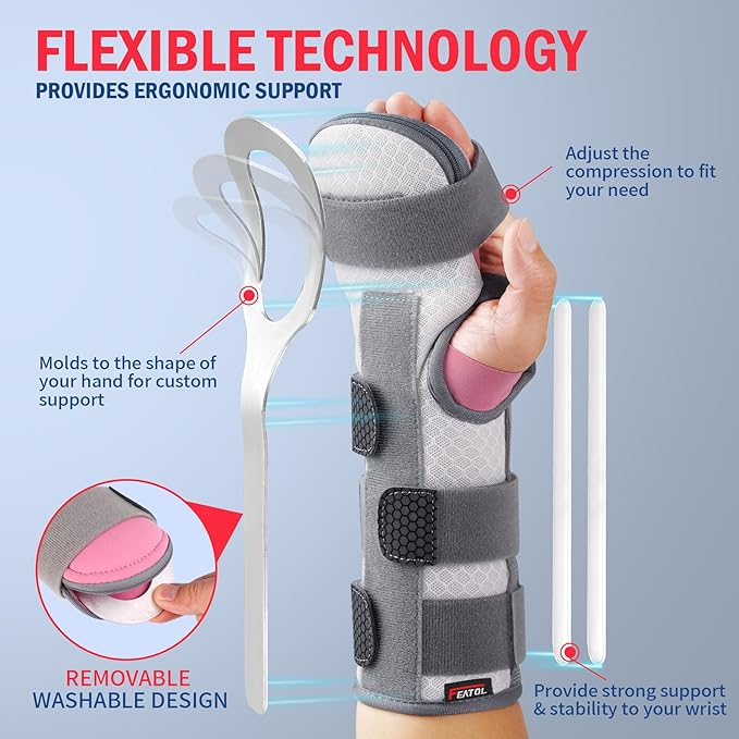 FEATOL Resting Hand Splint For Men and Women, Stroke Hand Night Immobilizer Pain Relief For Carpel Tunnel, Stroke Recovery, Right, Large