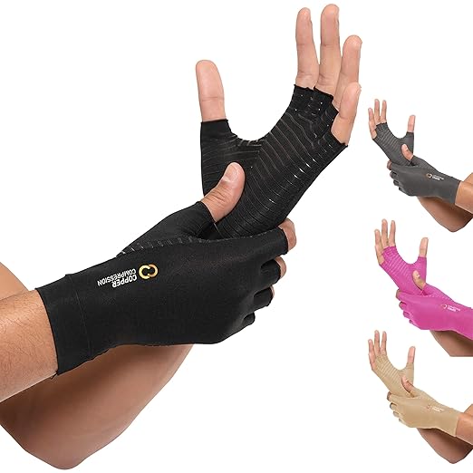 Copper Compression Arthritis Gloves | Fingerless Arthritis Carpal Tunnel Pain Relief Gloves For Men & Women | Hand Support Wrist Brace For Rheumatoid, Tendonitis, Swelling, Crocheting, Typing (M)
