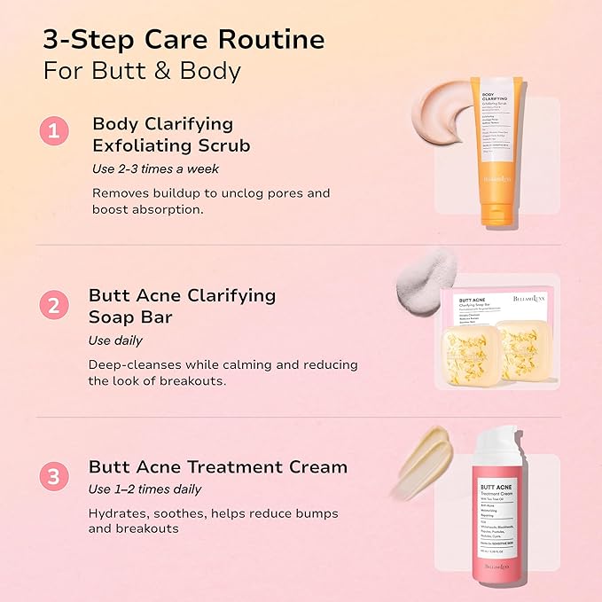 BellamiLuxx Butt Acne Clearing Treatment Cream: Body Acne Treatment Lotion for Folliculitis and Pimples on Back, Buttocks, Thighs With 2% Salicylic Acid & Tea Tree Oil - Butt Cream for Smooth Skin