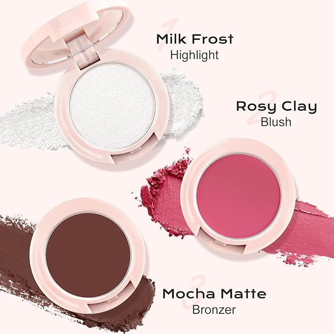 Color Nymph 3-IN-1 Face Makeup Palette, Ultra-Smoothy Blush Highlighter Bronzer Makeup Set, Matte & Long-Lasting, Natural Finish - Makeup Stacks for Travel | Vegan & Cruelty-Free - Sunset Kiss