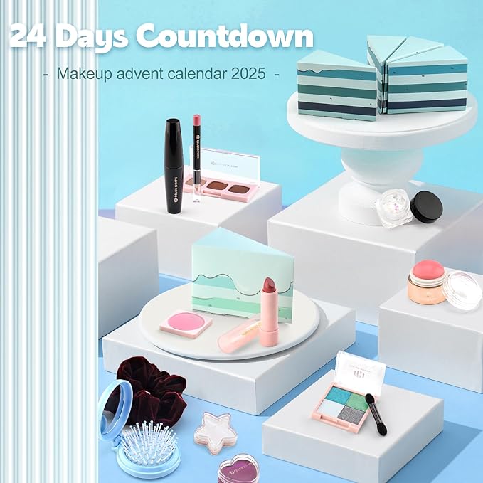 Color Nymph Kids Makeup Kit for Girl - 24 Days Beauty Mystery Box | Make Up Birthday Gift Set for Girls Ages 6-12, Makeup Gift Sets for Bday Countdown, Cosmetics Kit for Kids Teens #Mint Green