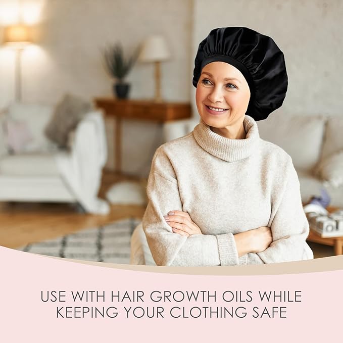 Reusable Oil Proof Nightcap, Protective Hair Bonnet and Shower Cap, Leakproof, Oilproof, and Waterproof, Black, Now 2 Sizes!