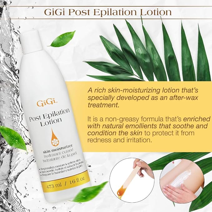 GiGi Post Waxing Lotion - Soothing After Wax Care Treatment, Moisturizing Post Epilation Care, Hydrating Skin Softener, 16 fl oz