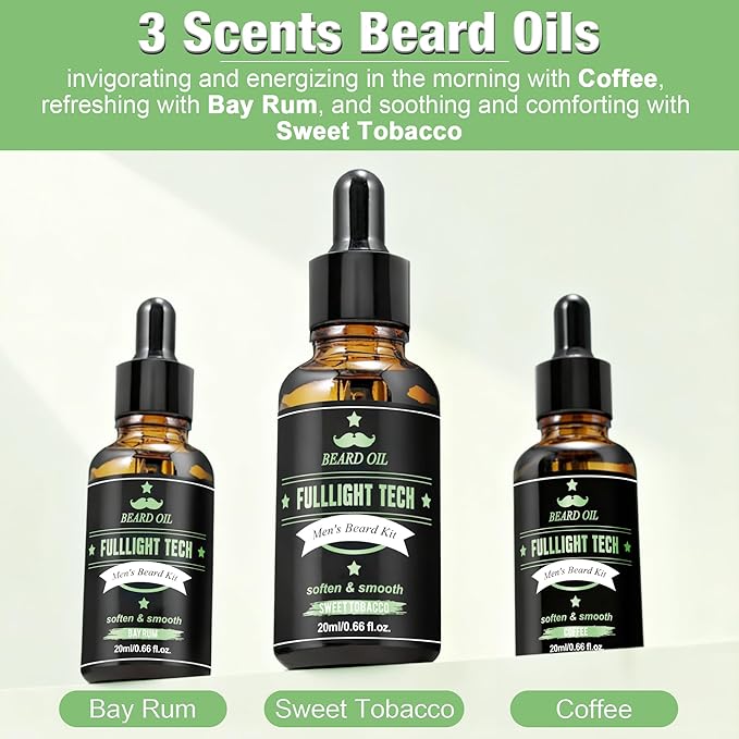 Dad Birthday Gifts,Beard Grooming Kit Includes 3 Scented Beard Oil,Sweet Tobacco Beard Shampoo & Balm, Brush, Comb,Scissors,Cool Men Christmas Stocking Stuffers Gifts for Men Him Boyfriend Husband