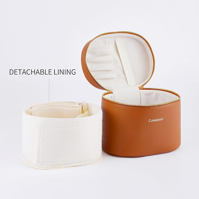 Makeup Bag, Toiletry Bag with Removable Zippered Inner Pocket, Portable Cosmetic Bag, Makeup Organizer for Woman (Light Khaki)