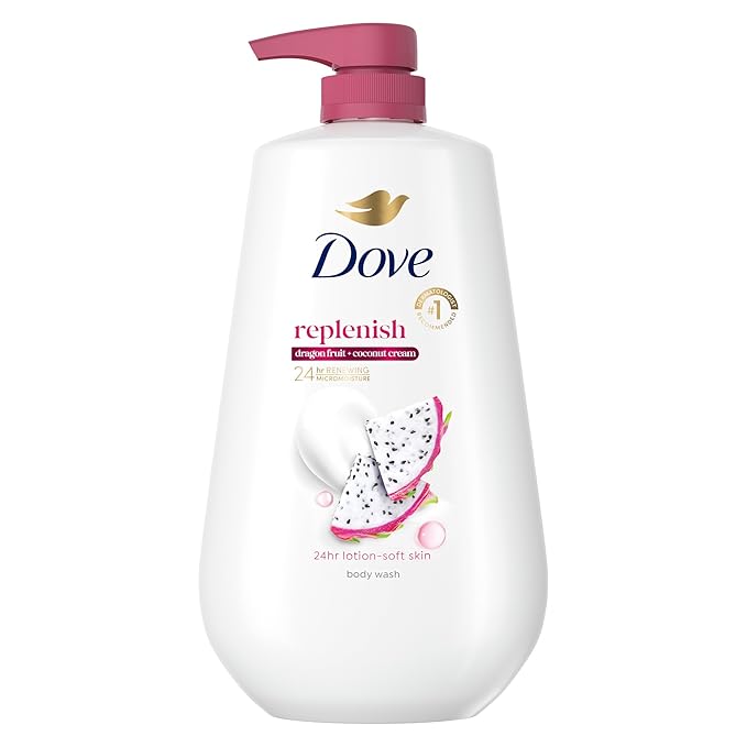 Dove Body Wash Replenish Dragon Fruit and Coconut Cream For 24hr Lotion-Soft Skin Moisturizing Skin Cleanser with No Sulfates No Parabens 30.6 oz