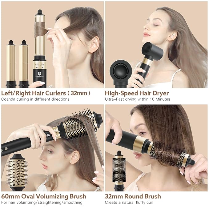 Hot Air Brush Hair Styler, 6 in 1 Hair Dryer Brush Auto Wrap Curlers Frizz-Free Styling Tool for All Hair Types Fast Drying, Curling, Smoothing, Volumizing & Straightening with Travel Storage Case