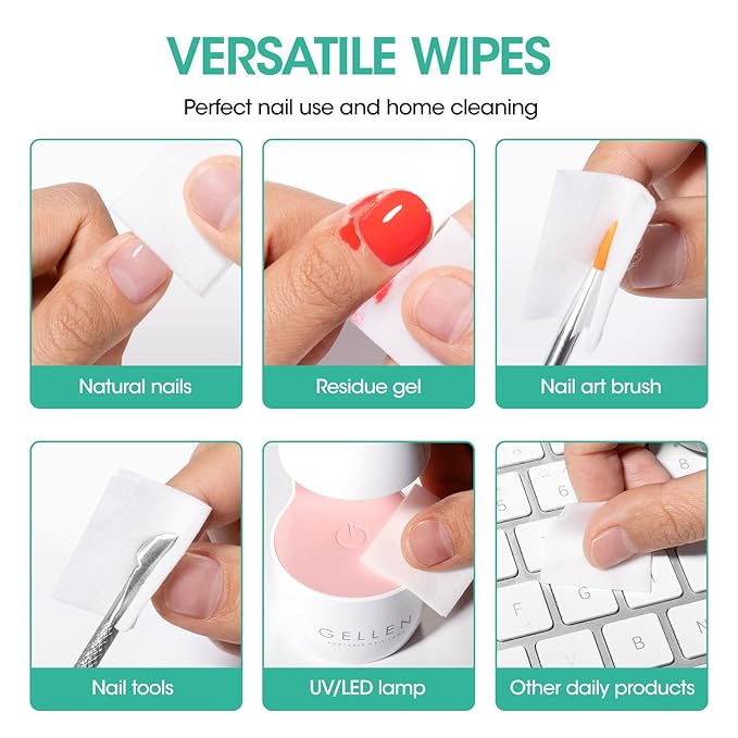 GELLEN Nail Cleanser Pads, 200 Pack Alcohol Prep Pads Nail Cleanser Wipes Remove Tacky Residue, Lint-free Glossy Wipes for Acrylic/Builder/Gel Polish Travel Individually Wrapped for Perfect Manicure