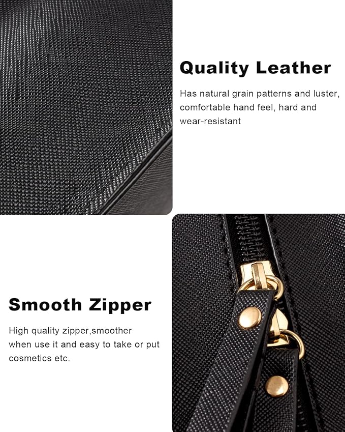 LETGO Clear Makeup Bag, Travel Cosmetic Case Toiletry Bag Make up Organizer Skincare Pouch for Women, Car Essentials Bag with Clear Windows (Black, Standard)