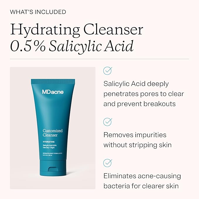 MDacne 3 Step Face Acne Treatment Kit, Benzoyl Peroxide Cream 2.5%, Salicylic Acid Cleanser, Niacinamide Moisturizer – Medicated Plant-Based Skincare for Adult & Teen Acne, 30 Day Kit