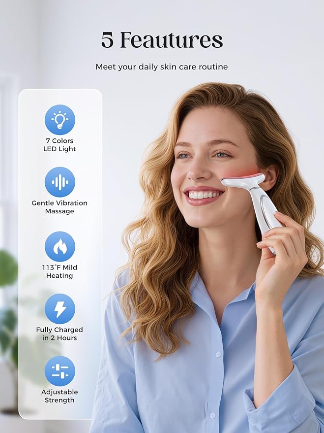 Red Light Therapy for Face & Neck, Face Massager Tool for Anti-Aging, Skin Facial Sculptor, 7-Color LED Phototherapy Device with Lifting, Heat & Vibration, Firming, Rechargeable Beauty Tool