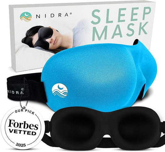Nidra Contoured Sleep Mask for Side Sleepers – Zero Pressure Fit, Light Blocking Eye Shade for Sleeping & Travel – Blue, Standard Size