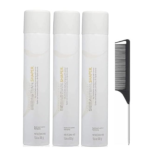 Regular Shaper Hair Spray - Flexible Hold for All Hair Types - Travel, Size Hairspray - Perfect for On-the-Go Styling - Hold and Control Hairspray, 10.6 oz with Black Steel Comb (Pack of 3)
