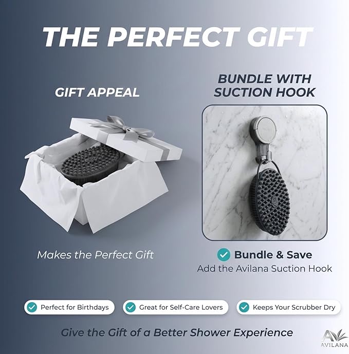 Avilana Premium Body Scrubber and Face Brush Set - 8 Years Trusted Since 2017 - SGS Certified Silicone 2-in-1 Shower Kit, Dual Sided Gentle Exfoliating Loofah Alternative Sensitive Skin Women Men Gift