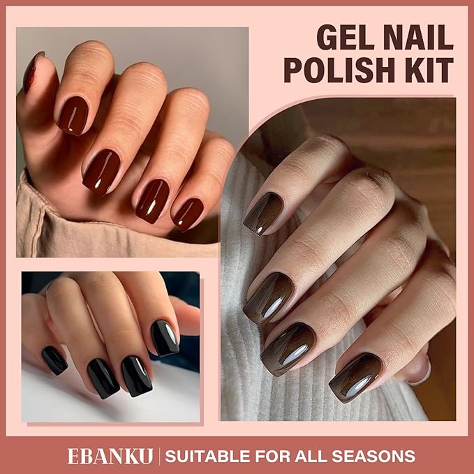 EBANKU 6 Pcs 15ML Red Gel Nail Polish Set- Valentines Dark Red Burgundy Gel Polish Same Color Same Bottle Soak Off Gel Polish Kit Nail Art Manicure Gifts for Women (Dark Red White Black Brown)