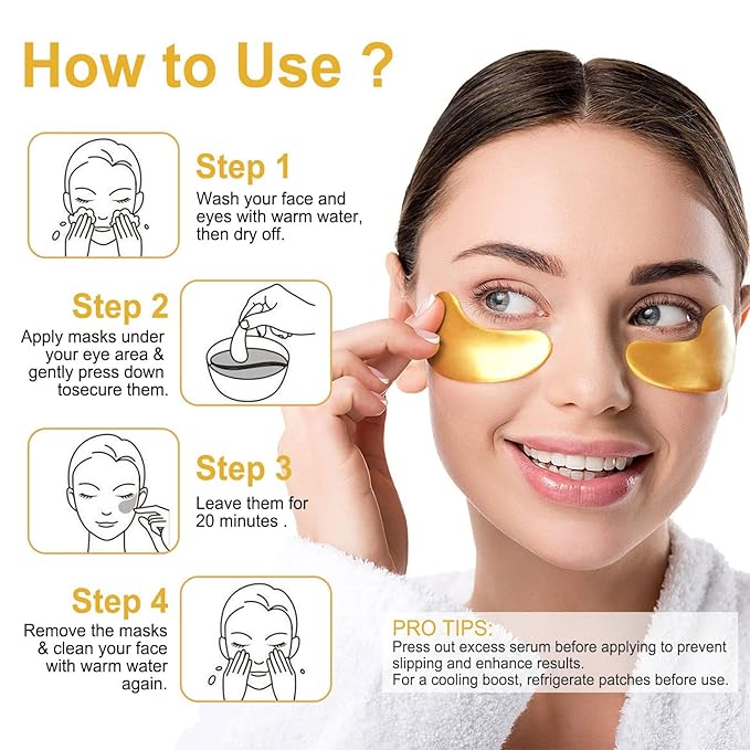 LAVONE Eye Mask - 30 Pairs 24K Gold Under Eye Patches Skin Care Products-Eye Masks Skincare for Dark Circles and Puffiness,Reduce Wrinkles and Fine Lines,for Women and Man