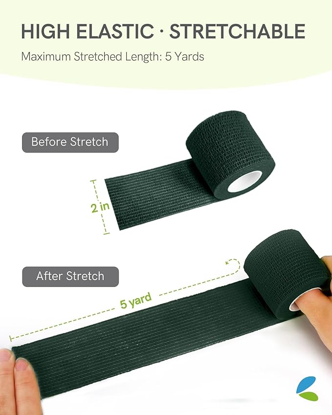 FriCARE Self Adhesive Bandage Wrap, Medical Tape in First Aid Kit, Cohesive Bandages for Wounds Sport Vet, 2 Inches X 5 Yards 6 Rolls, Hunter Green