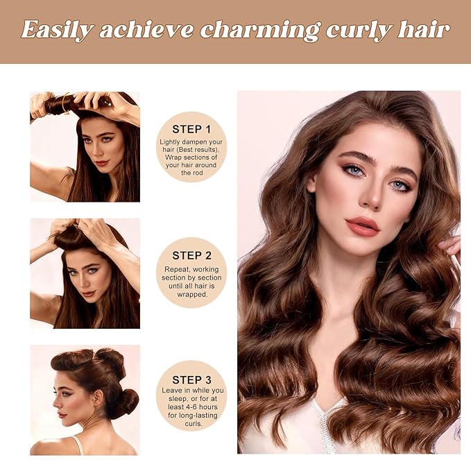 Heatless Curls Overnight Set - 8PCS Jumbo Velvet Hair Rollers to Sleep In, Soft Flexi Rods for No Damage Curls and Waves - For All Hair Types and Texture