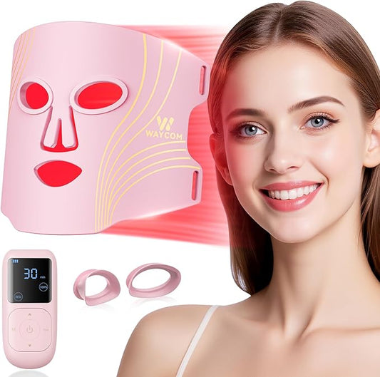 WAYCOM Red Light Therapy for Face: FDA-Cleared 4-Modes Portable LED Light Therapy Mask - 400 LEDs Infrared & Red Light Mask at Home Travel with Timing Remote - Skin Care Gifts for Women Mom Wife