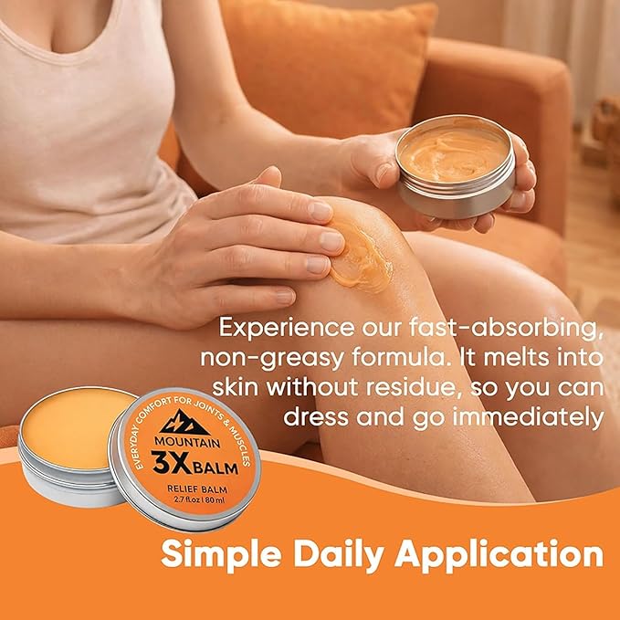 Mountain 3X Relief Balm, 3X Balms with Organic Arnica & Camphor - Soothing Body Cream for Knee, Foot, Back & Joint Relief - Fast Absorbing, Non-Greasy Formula, 2.7fl oz