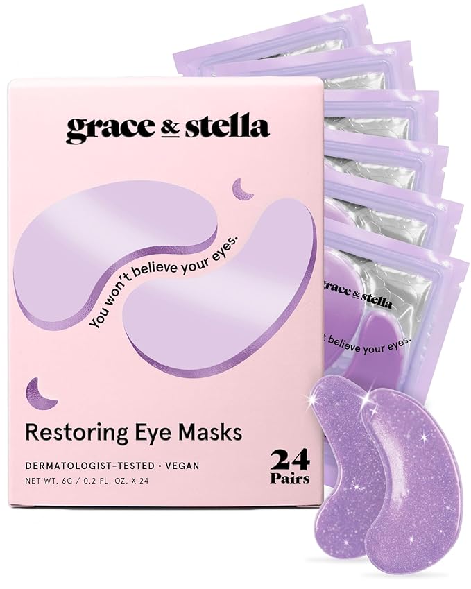 grace & stella Retinol Under Eye Patches for Puffy Eyes & Dark Circles - Restoring Gel Under Eye Masks with Hyaluronic Acid - Christmas Gifts for Teens, Birthday Gifts for Women (Purple, 24 Pairs)