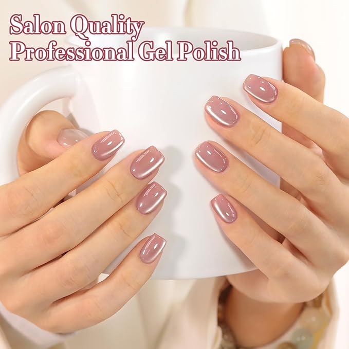 Double Rhythm 15ML Jelly Glass Cat Eye Gel Polish with Magnet Holographic Glitter Shimmer Translucent Sheer Color Salon Soak Off Magnetic Nail at Home (Mauve Purple-MC1225)