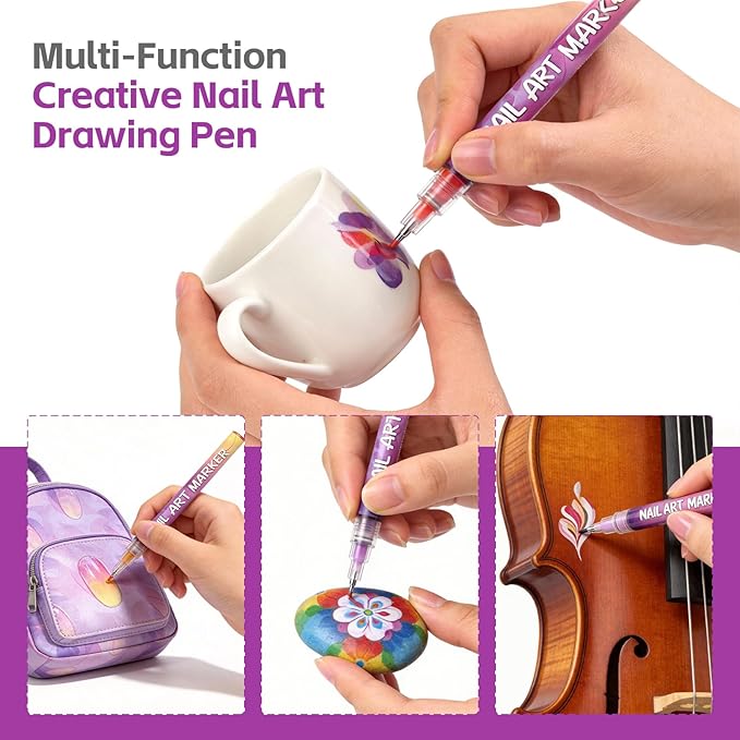 Nail Art Pens Set, 12 Vibrant Colors Nail Art Pens for Painting Nails, Quick Dry 0.5MM Fine Tip Nail Art Polish Markers, Acrylic Nail Pens for Nail Art Creation and Design, Party, DIY