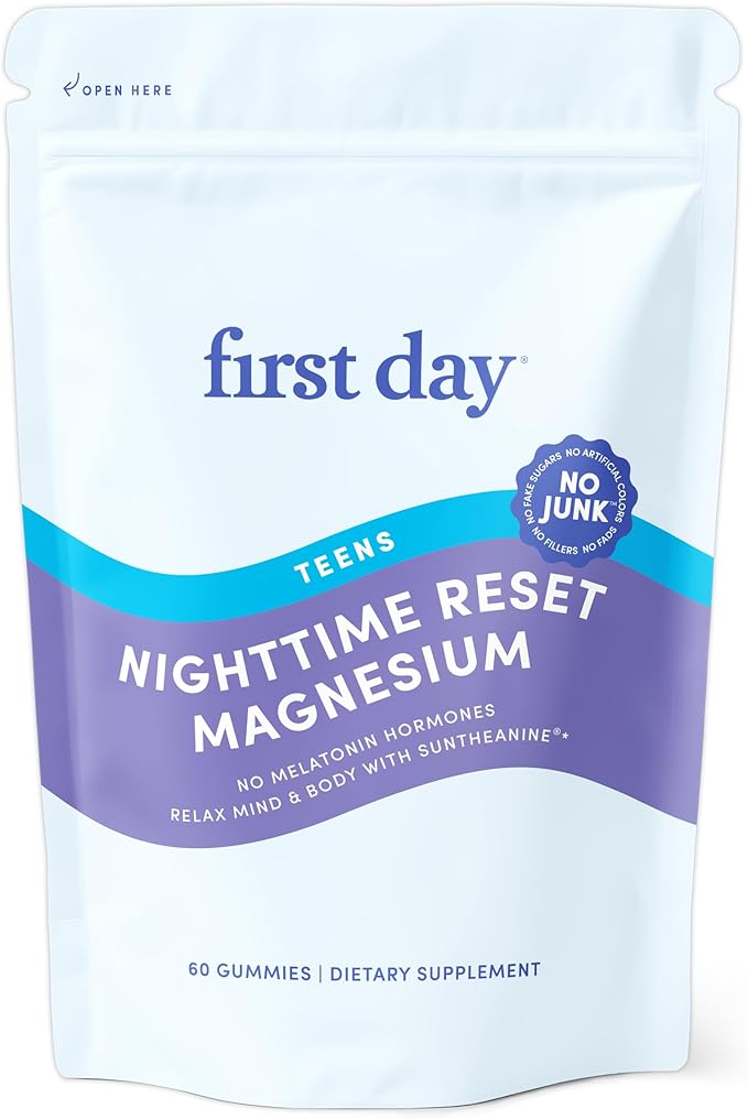 First Day Teens’ Nighttime Reset Calming Magnesium Gummies – Sleep Aid Supports Peaceful Rest, Balanced Mood & Energy – Supplement with Magnesium Citrate, Affron & No Melatonin – 30-Day Supply