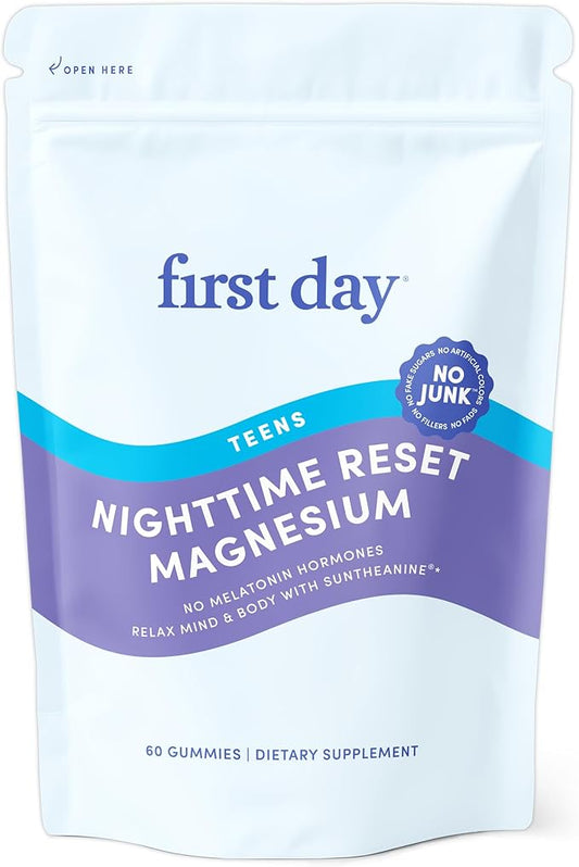 First Day Teens’ Nighttime Reset Calming Magnesium Gummies – Sleep Aid Supports Peaceful Rest, Balanced Mood & Energy – Supplement with Magnesium Citrate, Affron & No Melatonin – 30-Day Supply