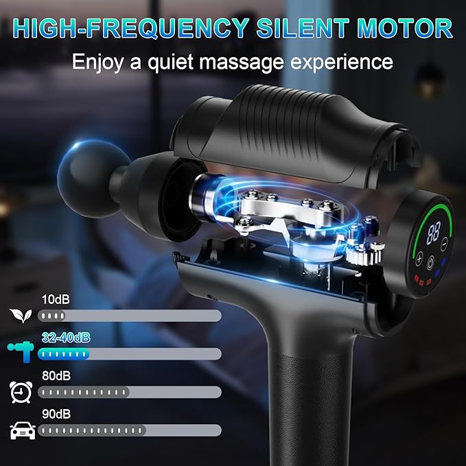 Massage Gun Deep Tissue,Portable Electric Muscle Massager,High Intensity Percussion Massager for Pain Relief with 20 Speeds & LED Screen,Black
