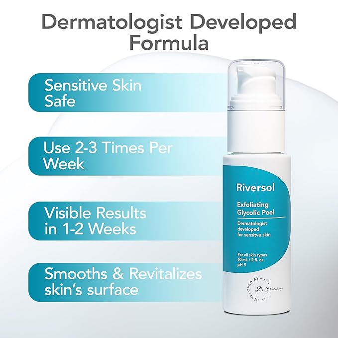 Riversol Glycolic Acid Peel | AHA Chemical Exfoliant for Face | 4% Glycolic Peel to Smooth Texture & Brighten Skin | Sensitive Skin Safe
