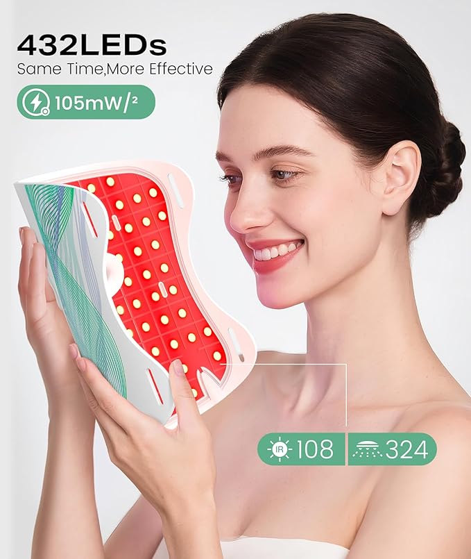 Red Light Therapy Mask for Face, 432 LEDs Face Light Therapy,USB C Rechargeable,Infrared Mask Facial Device for Home Working Travel Skincare Gifts for Women Men Her