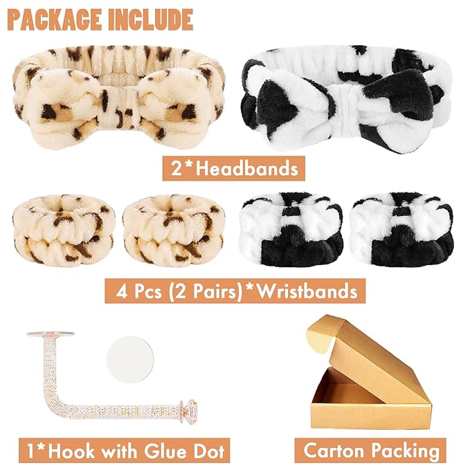 Face Wash Set - Headband, Wristbands with Holder, Microfiber Absorbent Spa Scrunchies