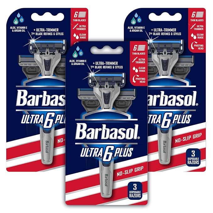 Barbasol Ultra 6 Plus Premium Disposable Razor Value Pack Bundle (3 Packs/9 Total Razors)