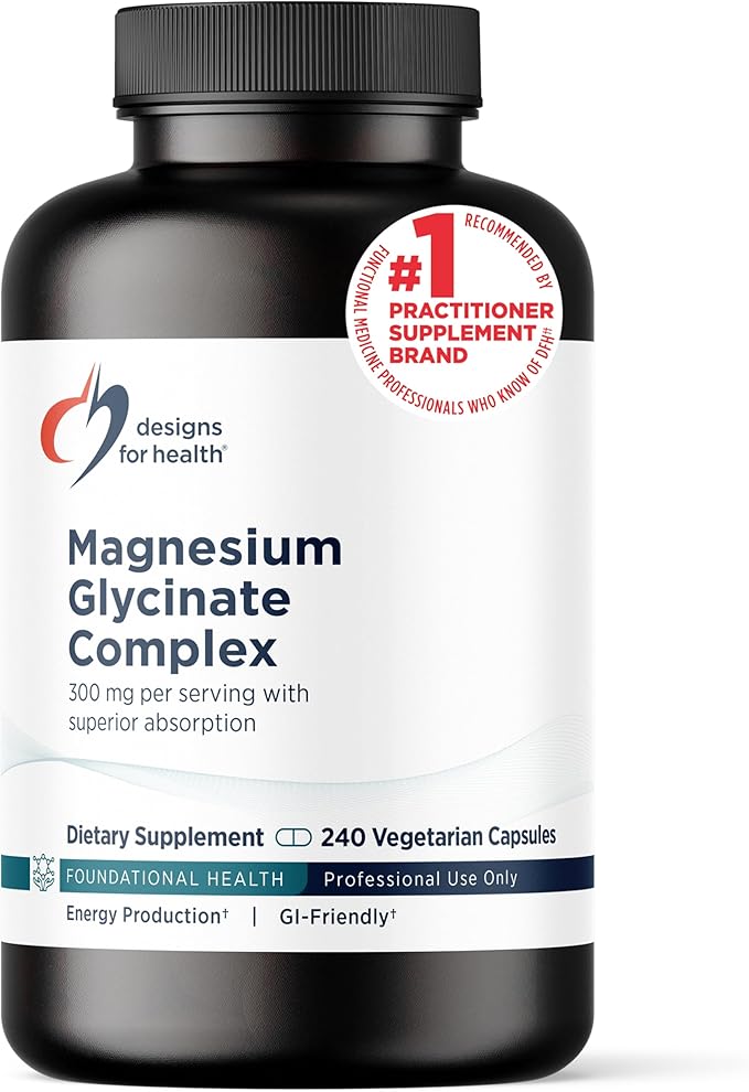 Designs for Health Magnesium Glycinate Complex - Chelated Magnesium Bisglycinate + High Absorption Magnesium for Calming & Sleep, Heart Health, Immune Support & Bone Strength - Vegan (240 Capsules)