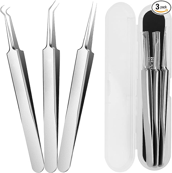 WSYUB Blackhead Tweezers, Blackhead Extractor, Pimple Popper Tool Kit, 3 in 1 Professional Stainless Skin Zit Acne Blemish Whitehead Popping Removing Surgical Tools Set, Silver