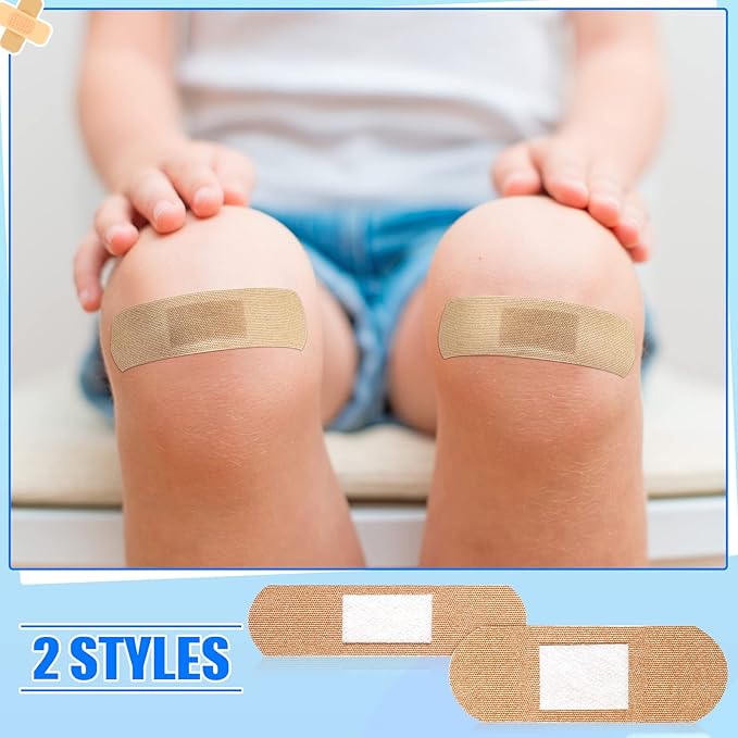 400 Pcs Bandages Bulk Various Sizes Food Service Waterproof Adhesive Bandages Sterile Processing Non Stick Strips Pad for First Aid & Wound Care Protection(2 Styles)